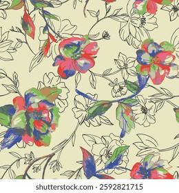 watercolor small DIGITAL flower  pattern Seamless pattern on beautiful background