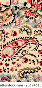 watercolor small flower paisley pattern on Yellow background