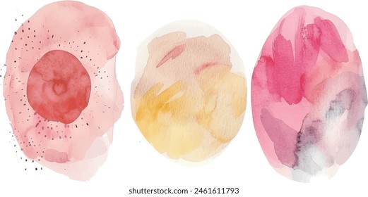  Watercolor smears, brush strokes in pastel vintage style for boho design, retro children toy theme. Hand drawn watercolor pink, yellow, red clipart for cards, invitations, baby showers.