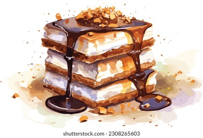 Watercolor Smores cake tshirt design, Vector, illustration