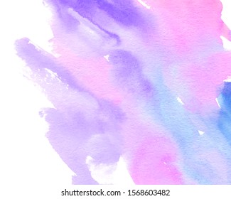 Watercolor smudges liquid hand drawn paper texture vector grunge art card, print. Abstract blue violet colour bright scribble background 