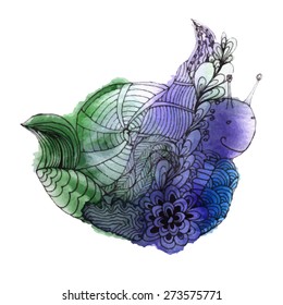 Watercolor  snail for postcards