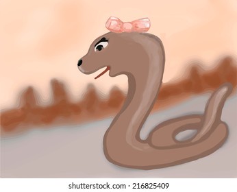 Watercolor snake with attached bow vector picture