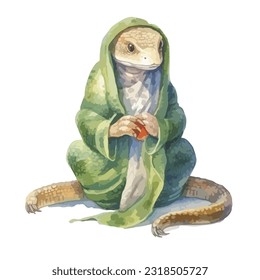 watercolor snake wearing clothes playful funny white background isolated. vector and illustration.