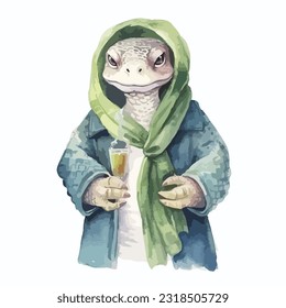 watercolor snake wearing clothes playful funny white background isolated. vector and illustration.