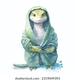 watercolor snake wearing clothes playful funny white background isolated. vector and illustration.