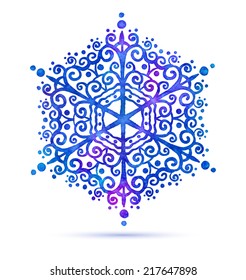 Watercolor snowflake. Vector Illustration. Isolated.