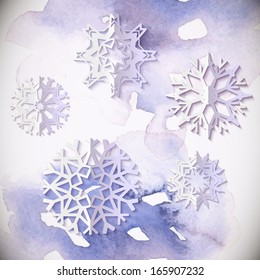 Watercolor  snowflakes background 