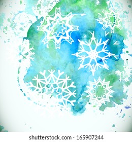 Watercolor  snowflakes background 