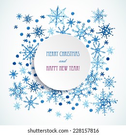 Watercolor snowflakes frame for Christmas and New Year and winter. Vector Banner template  