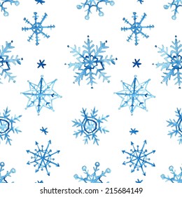 Watercolor snowflakes seamless pattern