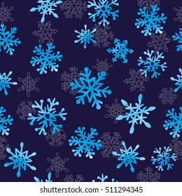 Watercolor snowflakes seamless pattern. Vector winter background.
