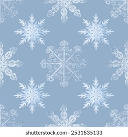 Watercolor snowflakes, vector, blue background. Seamless floral pattern-451.