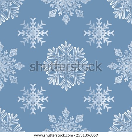 Watercolor snowflakes, vector, blue background. Seamless floral pattern-446.