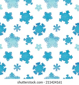 Watercolor snowflakes. Vector seamless pattern.