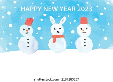 watercolor snowman new year card 2023 template, vector