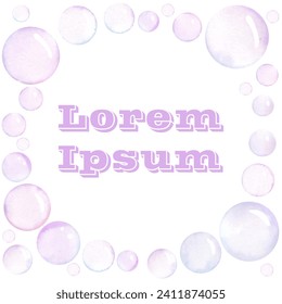 Watercolor soap bubbles. Vector pattern. Frame