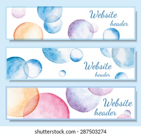 Watercolor soap bubbles website header. Vector illustration