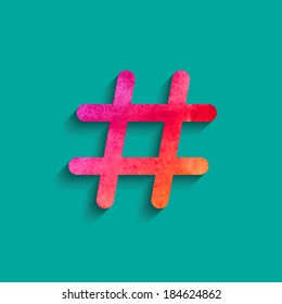Watercolor Social network hashtag icon. Vector design.