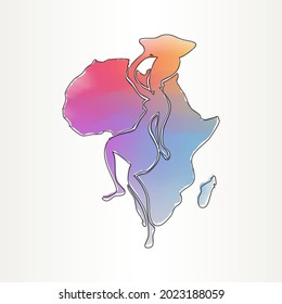 Watercolor Soft Africa Woman, Map Icon Vector Illustration Design Artistic Paint Texture Symbol Hand Drawn. 