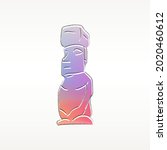 Watercolor Soft Moai Easter Island, Valparaíso, Chile Icon Vector Illustration. Design Artistic Paint Famous Monuments Symbol. 