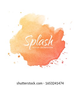 Watercolor soft orange background. Vector abstract illustration. Texture for graphics. Colorful, pastel paint splash, stain on white isolated background.
