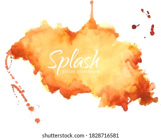 Watercolor soft orange background. Vector abstract illustration. Texture for graphics. Colorful, pastel paint splash, stain on white isolated background. Copy space. 
