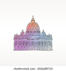 Watercolor Soft Piazza San Pietro, Città del Vaticano, Vatican City Icon Vector Illustration. Design Artistic Paint Famous Monuments Symbol. 
