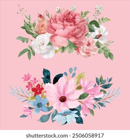 Watercolor soft pink flower arrangement collection