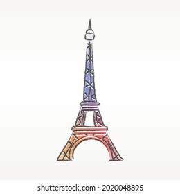 Watercolor Soft Tower Eiffel Paris Icon Vector Illustration Design Artistic Paint Famous Monuments Symbol. 