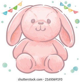 Watercolor Soft Toy Rabbit. Vector Illustration.