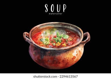 watercolor soup on black isolated background