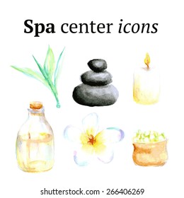 Watercolor Spa Icons In Vintage Style, Vector