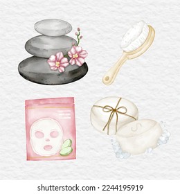 watercolor spa and sauna selfcare element collection set