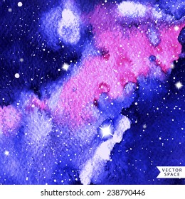 Watercolor space. Cosmic background. Vector illustration. 