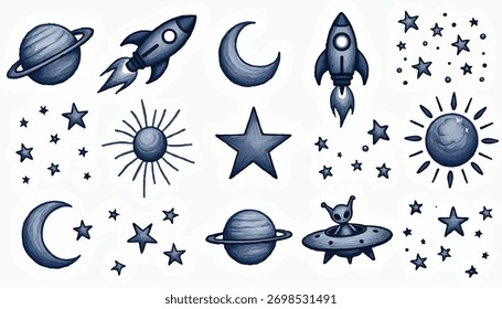 Watercolor Space Elements Collection Palavras-chave space, galaxy, cosmos, astronomy, celestial