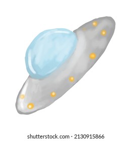 Watercolor spaceship ufo isolated on white background, planet,star, astronout