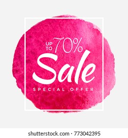 Watercolor Special Offer, Super Sale Flyer, Banner, Poster, Pamphlet, Saving Upto 70% Off, Vector illustration with abstract paint stroke.