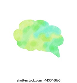 Watercolor speech bubble. Hand drawn vector illustration isolated on white. Green and blue watercolor background. Freehand frame