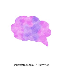 Watercolor speech bubble. Hand drawn vector illustration isolated on white. Lilac and blue watercolor background. Freehand frame