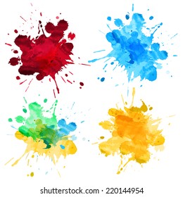 Watercolor splash abstract vector high detail water drops set. Water color painting drawing collection.