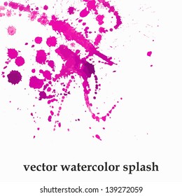 Watercolor splash background. Pink paint drops texture. Watercolor spots.