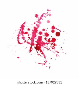 Watercolor splash background. Red paint drops texture.