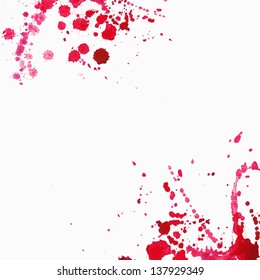 Watercolor splash background. Red paint drops texture.
