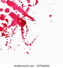 Watercolor splash background. Red paint drops texture.