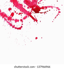 Watercolor splash background. Red paint drops texture.