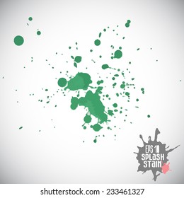 Watercolor splash blot with drops and splatter. Eps10 vector illustration. Isolated on white background.