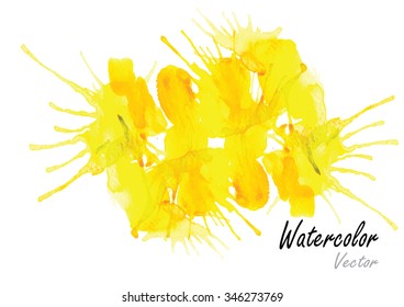 Watercolor splash  brush design for background or card  yellow color