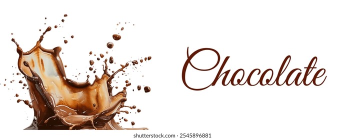 Watercolor splash of chocolate wave. Watercolor chocolate png. Vector illustration isolated on transparent background.