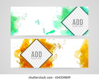 Watercolor splash decorated, Website headers or banners set with space for your images.